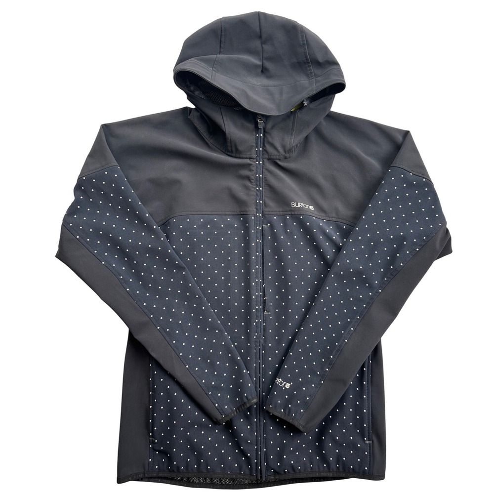 Burton Process Softshell Hoodie Women Large Black Polka Dot Zip Up Excellent